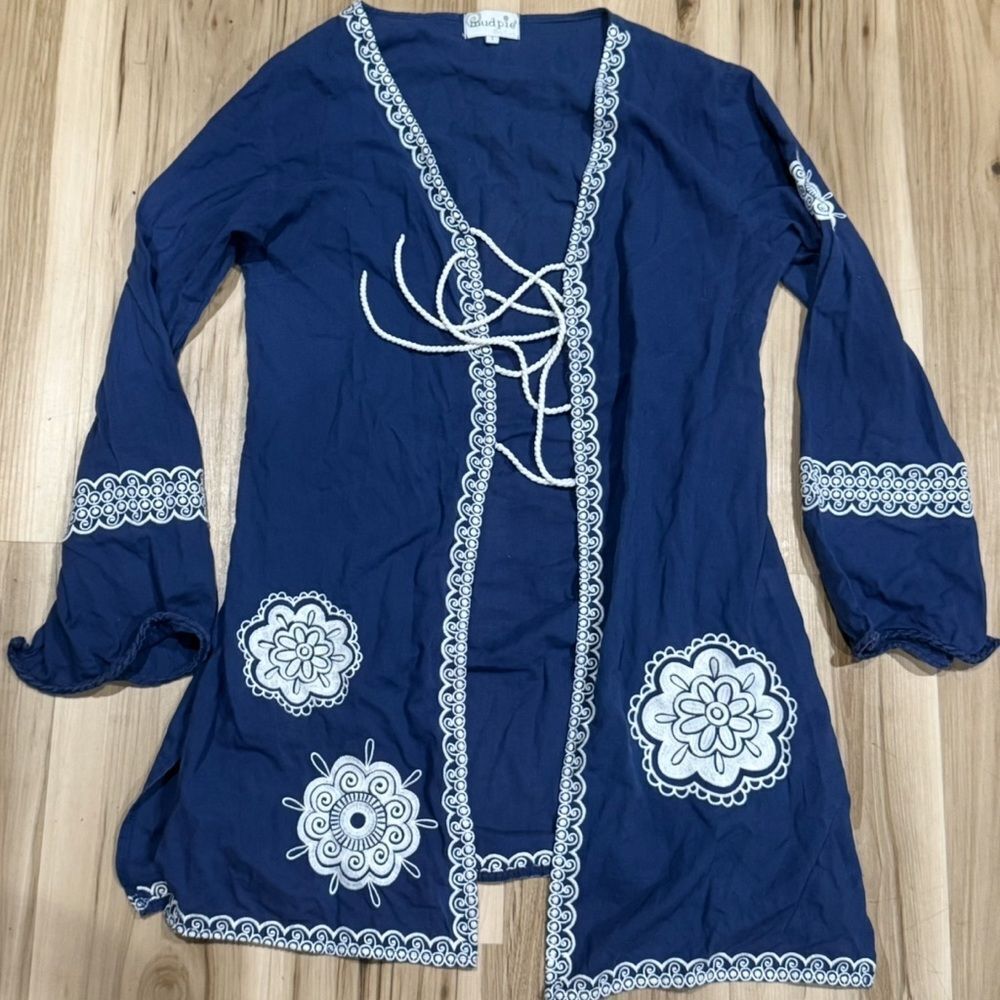 Mud Pie Embroidered Tie Front Kimono Women’s Large